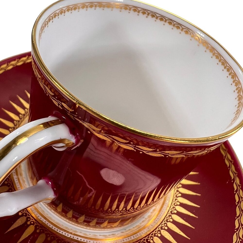 Royal Worcester Regency Red Espresso Demitasse Cups Saucers Sunburst Set Of 4 - Picture 3 of 16